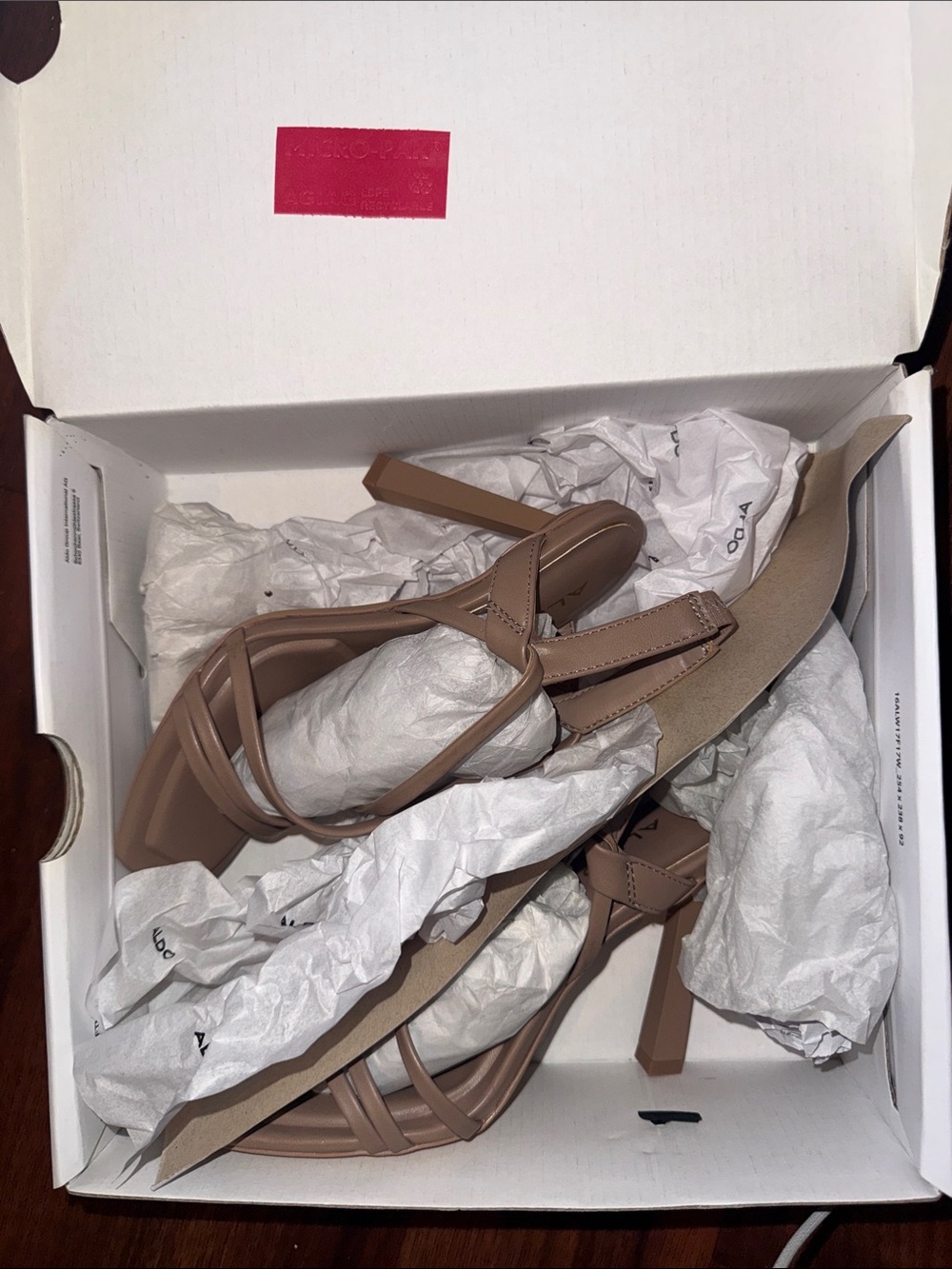 NEW*** Aldo Taupe Multi-Strap Square-Toe Heeled Sandals